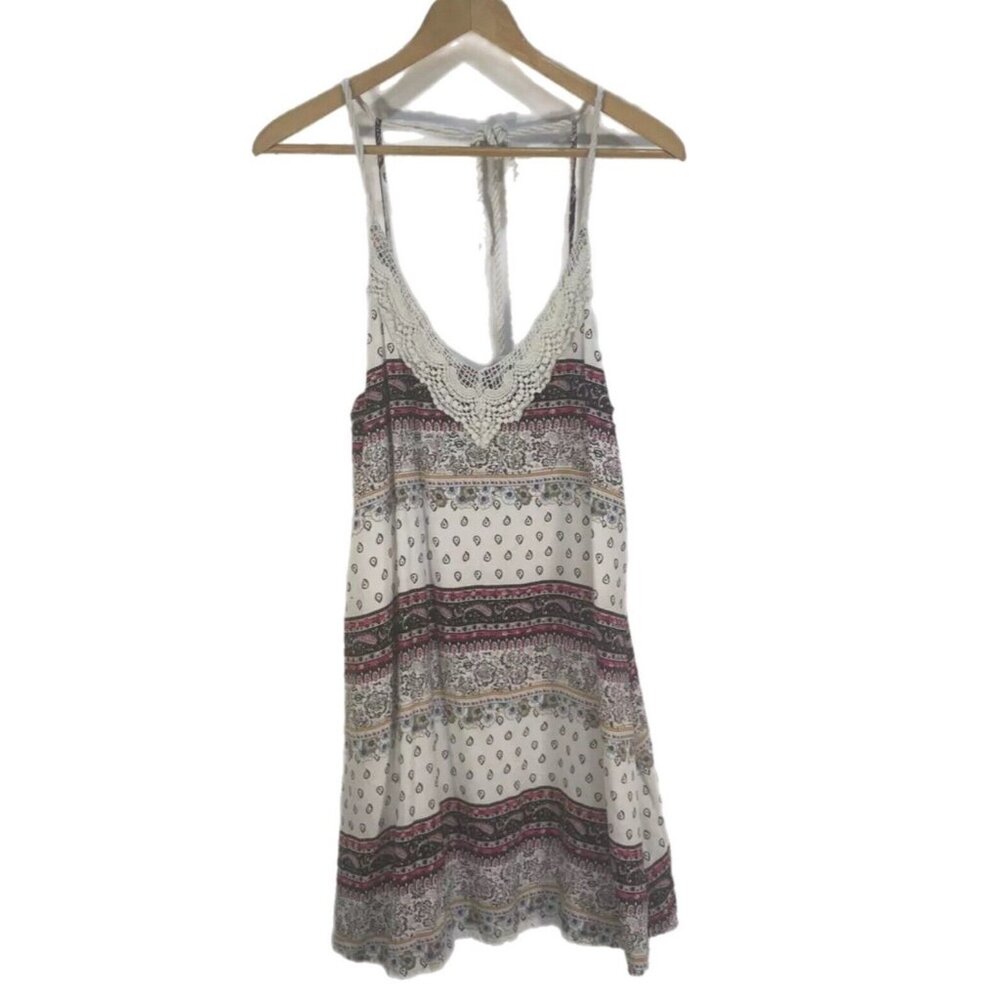Entro Womens Dress Size Small Paisley Lace Trim Sleeveless Halter Mini Coverup